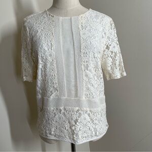 Anthro Sunday in Brooklyn - SZ S - Cream Lace Overlay Short Sleeve Top